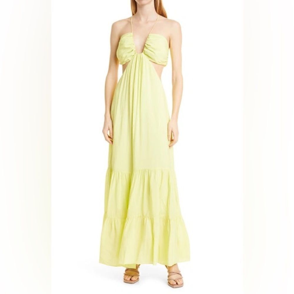 Nicole Miller Asymmetric Neck Silk Blend Slip Dress in Lemon - Size XL NWOT